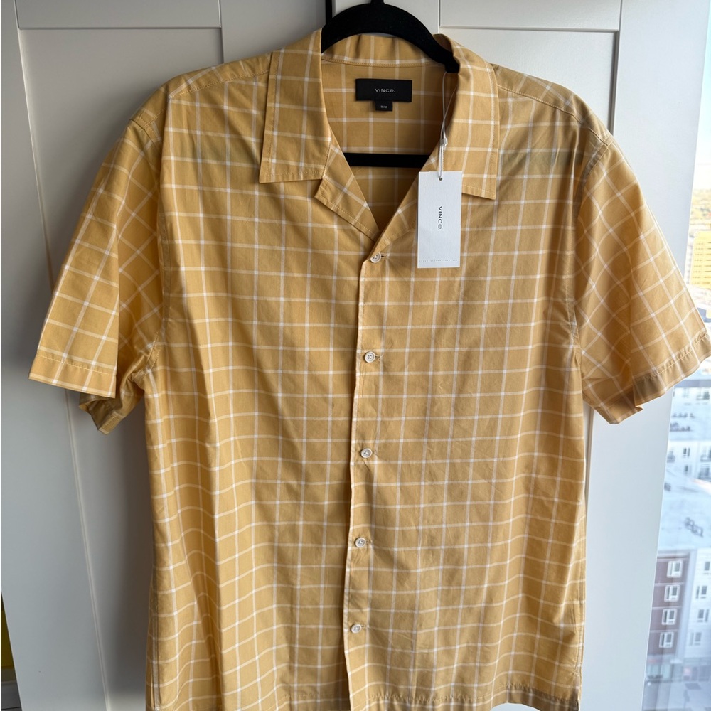 Vince Yellow Checkered Men's Shirt - Picture 2 of 3